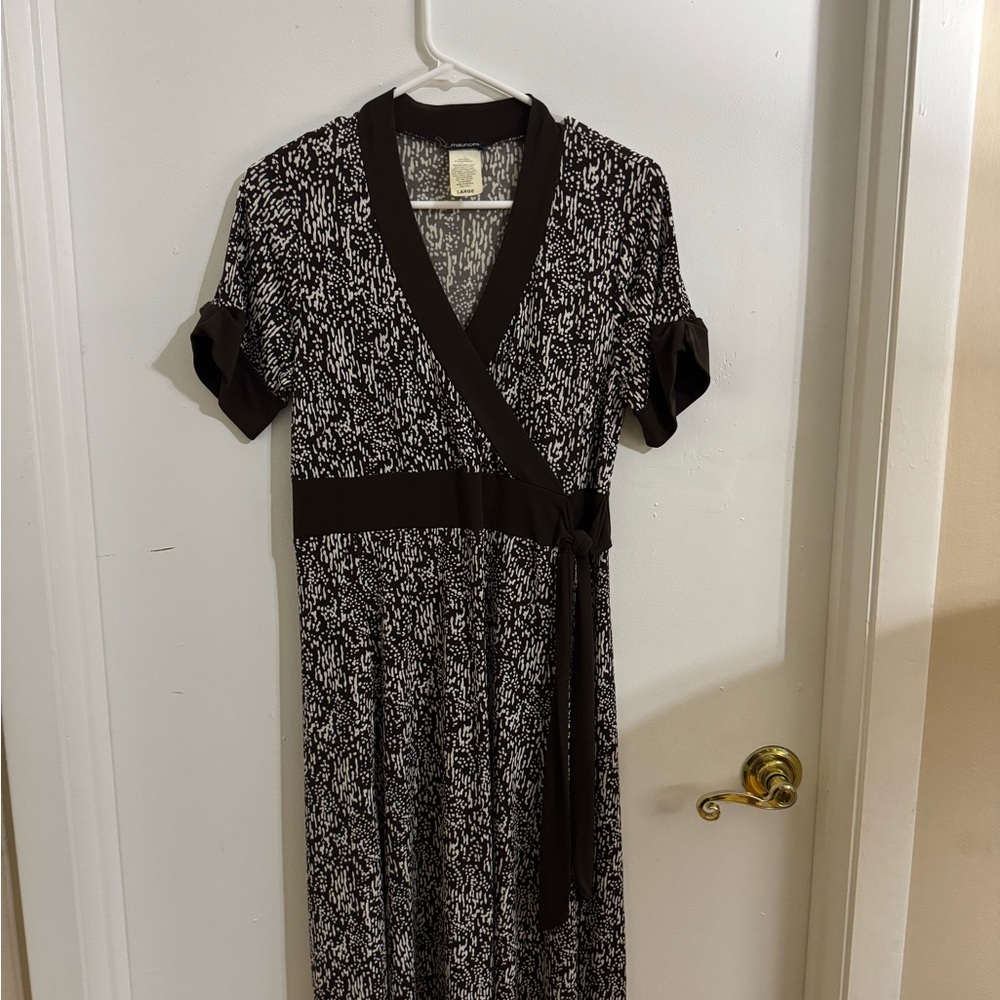 Elegant Brown and White Wrap Dress